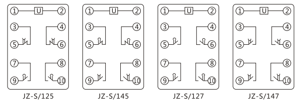 JZ-S/347靜態(tài)可調(diào)延時(shí)中間繼電器內(nèi)部接線圖及外引接線圖