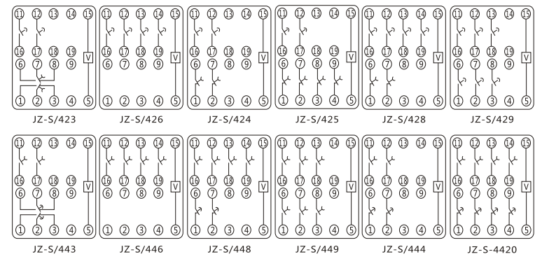 JZ-S/347靜態(tài)可調(diào)延時(shí)中間繼電器內(nèi)部接線圖及外引接線圖
