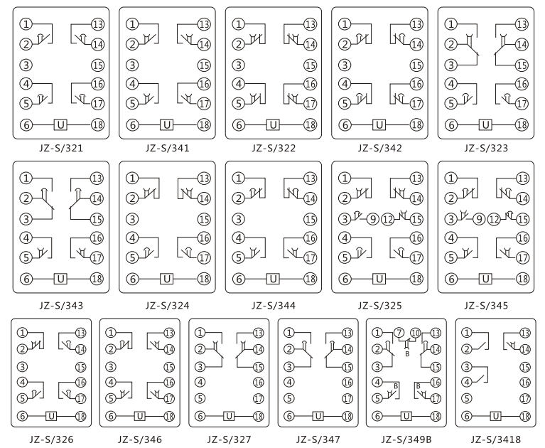 JZ-S/423靜態(tài)可調(diào)延時(shí)中間繼電器內(nèi)部接線圖及外引接線圖